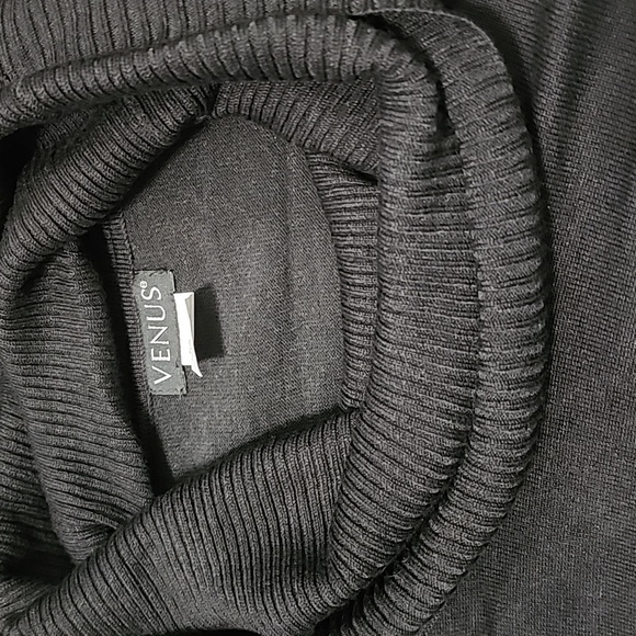 VENUS Black Cowl Neck Long Sleeve Sweater Dress Faux Leather Large - Picture 9 of 9